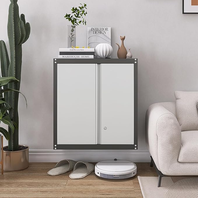 Metal Wall Cabinet, Garage Cabinets Wall Mounted, Locking Storage with Adjustable Shelves, Wall Mounted Garage Cabinet with Doors, Floating Cabinet for Home Office, Utility Room