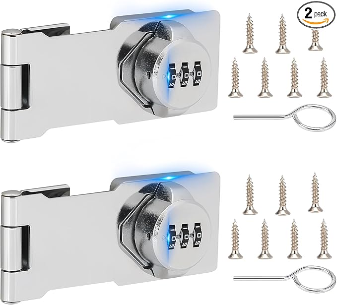 Keyless Cabinet Lock with Combination Code - 3-Digit Password Hasp Latch Lock for Drawers, Bifold Closet Door and Double Sided Door (Silver, 4.5 Inch, 2 Pack)