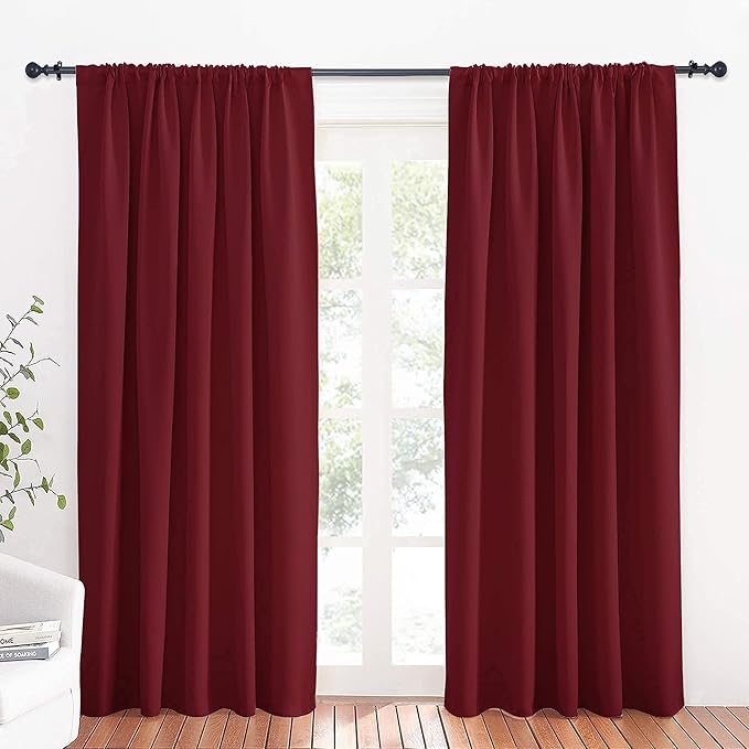 RYB HOME Large Curtains for Living Room 84 inches Length, Blackout Privacy Room Divider Curtains for Doorway Closet Basement Patio Door Bay Window, W 70 x L 84, Burgundy Red, 2 Panels