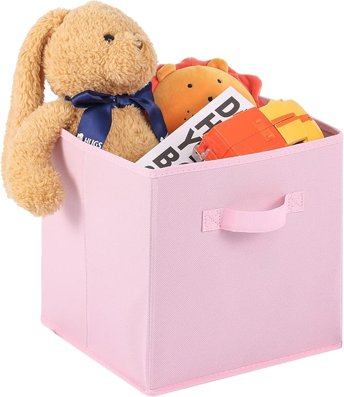 Stero 13x13x13 Inch Fabric Storage Bins 6 Pack Fun Colored Durable Storage Cubes with Handles Foldable Cube Baskets for Home, Kids Room, Closet and Toys Organization Pink
