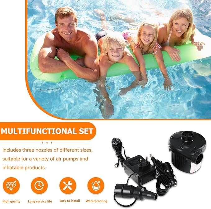 Air Pump Replacement Nozzles, 3 Set Replacement Nozzles, 3 Sizes Air Pump Attachments for Inflatable Bed Mattress Pool Floats- Black