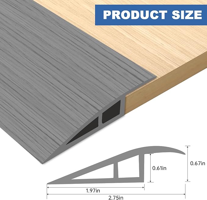 Vinyl Door Threshold Flooring Transition Strip Self Adhesive Carpet Edging Strip for Laminate Doorway Edge Threshold from 2/5" to 3/5" (Light Gray Wood Grain, 3.3 Ft)