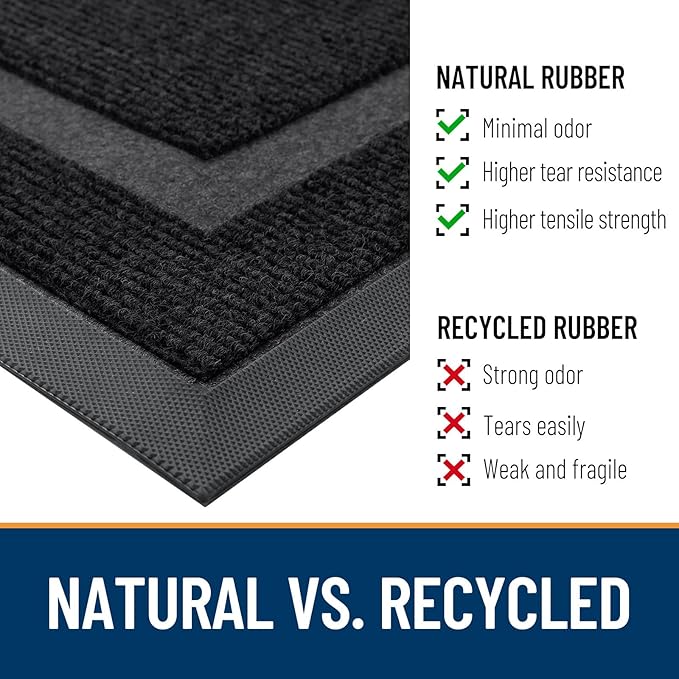 OLANLY Half Circle Door Mat Indoor Outdoor Entrance Welcome, Waterproof All-Season, All-Weather Doormat, Sturdy Natural Rubber, Low Profile, Easy Clean Patio Porch Entryway Mat, 71x47, Black