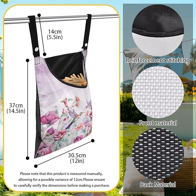 Hummingbird Adjustable Door-Hanging Laundry Clothespin Bag Clothespin Storage Bag Laundry Clothespin Bag, Hanging Storage Organizer with Hanging Rope for Outdoor and Indoor