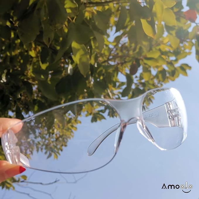 amoolo Clear Safety Glasses Bulk of 48, Protective Eyewear for Men Women, ANSI Z87.1 Impact Resistant Eye Protection for Work, Lab, Construction