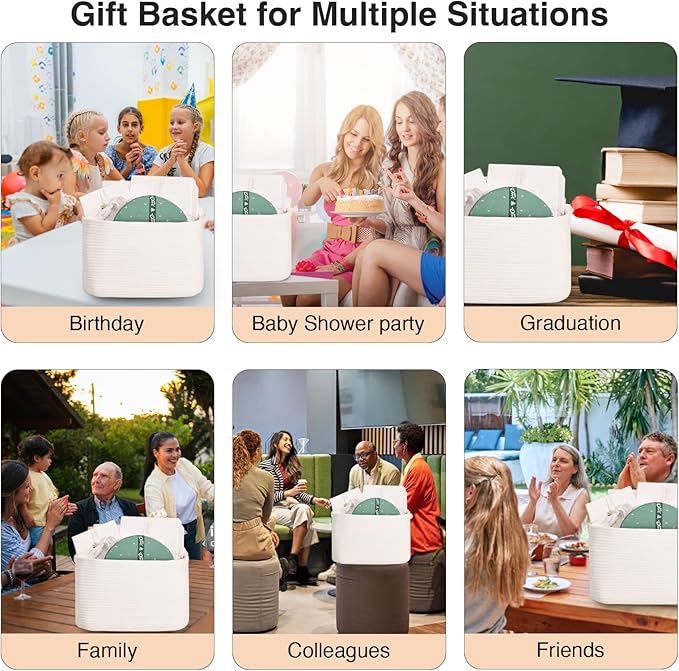 Woven Cotton Rope Storage Basket for Organizing, Cute Decorative Baskets for Gifts Empty, Organizer Bins for Dog Toy, Baby Laundry, 15“×11”×9.5“, Off White
