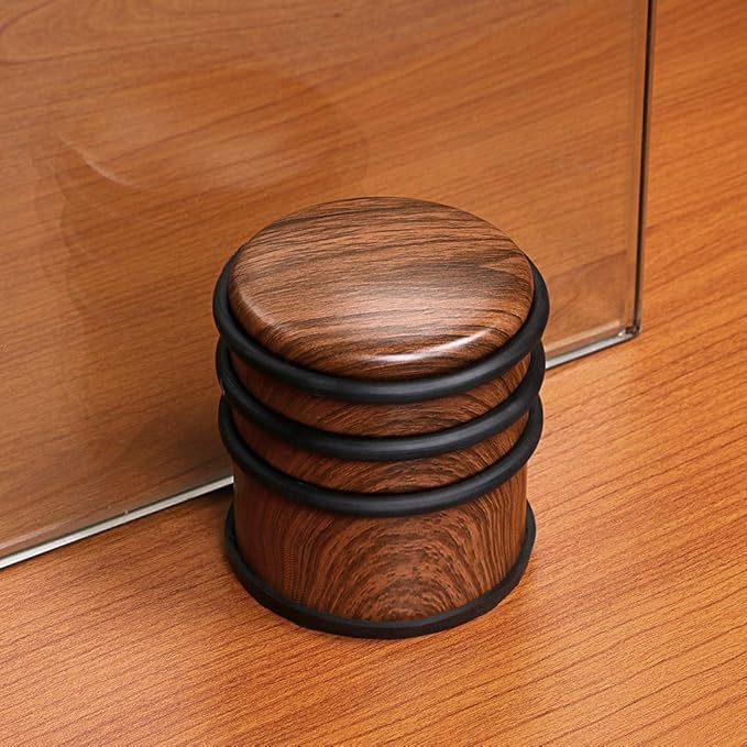 Sumnacon Heavy Duty Floor Door Stopper No Drill, Durability Stainless Steel Door Stops With Anti-skid Rubber- Contemporary Decorative Safety Door Wedge for Home Office Commercial Industrial, WoodGrain