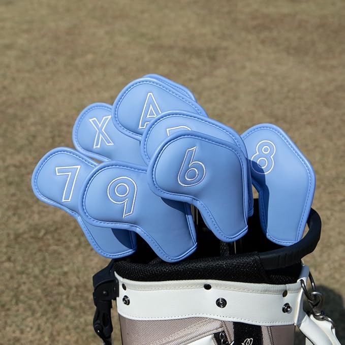 Montela Golf Iron Covers,Golf Iron Head Covers Leather Golf Iron Covers Set 9pcs Golf Iron Headcovers,Golf Club Head Covers for Iron Club Fit All Brands Titleist,Callaway,Taylormade