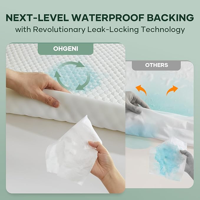 OhGeni 100% Waterproof Mattress Protector, Full Size Mattress Pad, Fits 6"-20" Mattresses with Deep Pocket, Cooling, Breathable Fitted Sheets, Soft Bed Cover, Noiseless, Machine Washable
