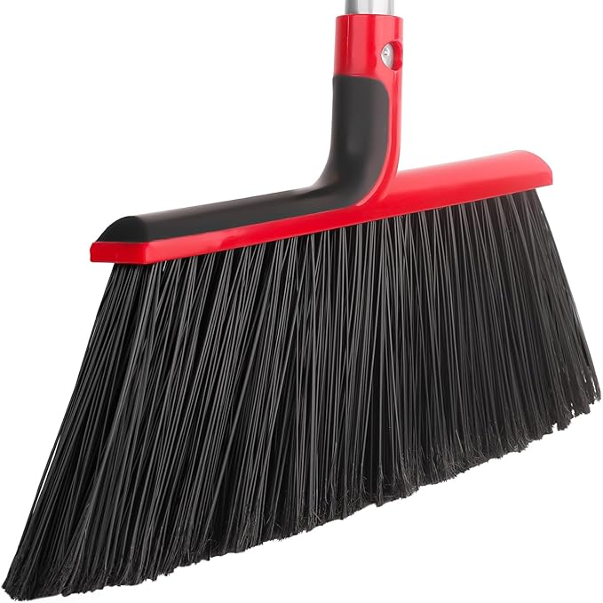 Angle Broom with 58″ Long Handle – 14″ Wide Stiff Bristles for Indoor & Outdoor Sweeping, Garage, Patio, Deck, Courtyard, Concrete, Leaves & Debris Removal