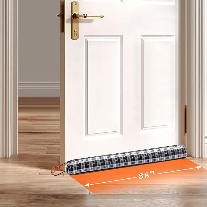 Sunolga 38" Door Draft Stopper Blocks Hot and Cold Air with Removable Washable Cover for Gaps Up to 3", Weather Strip Seal for Noise, Door Sweep for Bottom of Door, Home Essentials, Black and White