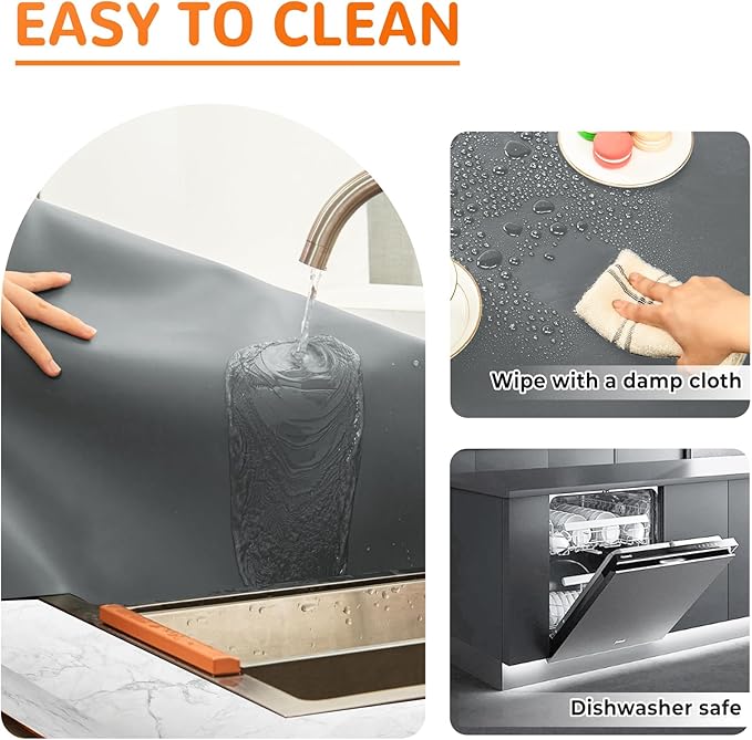 Warome Silicone Mat, 47"x 23" Silicone Mats for Kitchen Counter, Nonslip Heat Resistant Mat, Extra Large Kitchen Counter Mat, Countertop Protector for Craft, No Creases-Gray