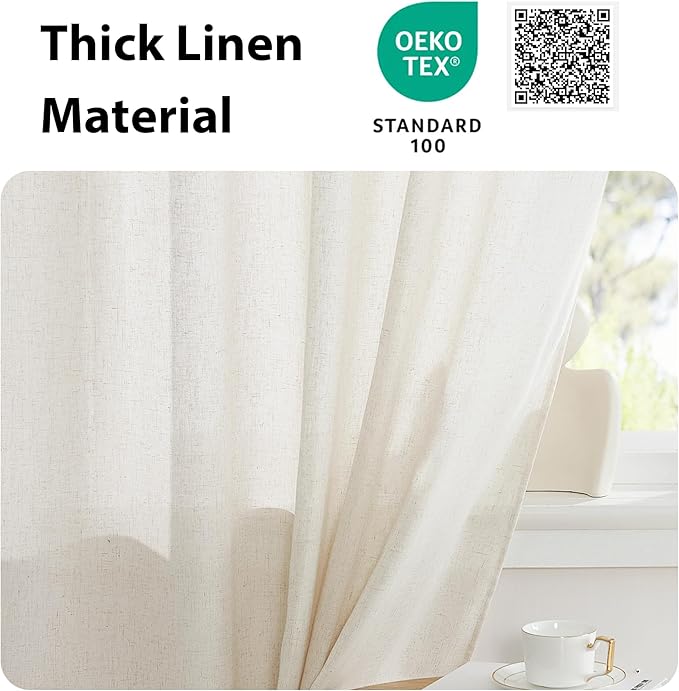 NICETOWN Natural French Door Curtain Farmhouse Style Light Filtering Curtain Panel Rod Pocket Linen Front Door Shade Sidelight Country for Glass, 26" W x 40" L, 1 Panel