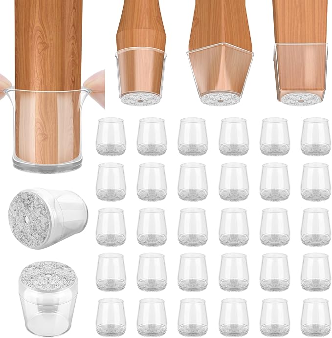 BALEINE 32 Pack Silicone Chair Leg Floor Protectors, Stool Leg Protectors Cap, Non-Slip Chair Leg Caps for Hardwood Floors (Clear & Small, 32 Pack)