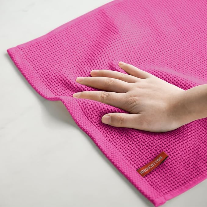 Artoid Mode 100% Cotton Rose Red Waffle Weave Kitchen Dish Cloths, 12x12 Inch Ultra Soft Absorbent Quick Drying Kitchen Dish Towels Set of 6