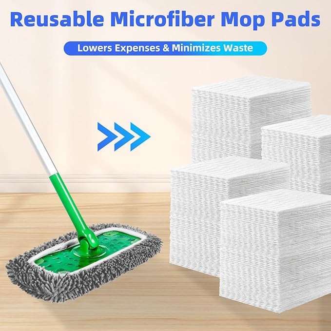 Reusable Microfiber Mop Pads Compatible with Sweeper Mop, Replacement Wet Mopping pad Refills & Washable Dry Sweeping Cloths for Use on All Sealed Floors - Stone, Hardwood, Laminate & Tile (6 Grey)