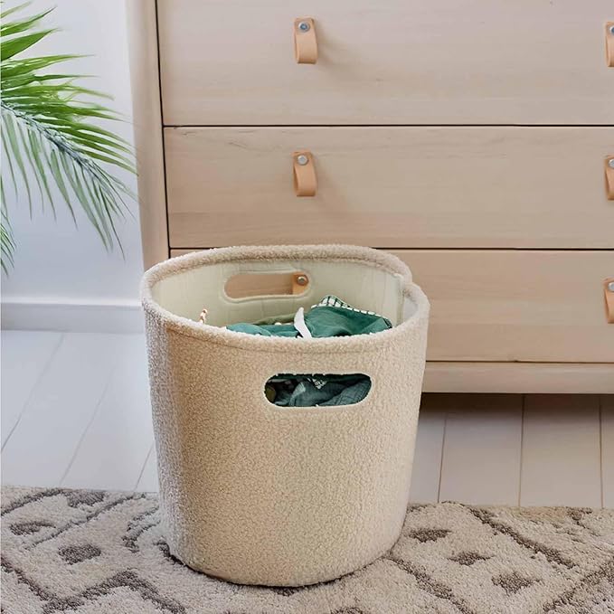 PUTSKA Basket – Round Storage for Toys and Clothes, Stuffed Animals – Soft Baby Girl Basket for Nursery, Kids Room, Bedroom, Living Room – Regular, Cream