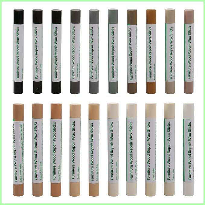 Furniture Markers Touch Up, 20 Colors Wood Filler Sticks, Wood Wax Crayons for Repairing Scratches, Scuffs, Cracks, Holes on Furniture, Floors, Cabinets, Tables, and Doors - Mixed Series