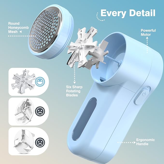 Fabric Shaver Lint Shaver, Electric Lint Remover with 13-Blades, Sweater Shaver USB Rechargeable Fabric Pilling Remover for Clothes, Couch, Beddings