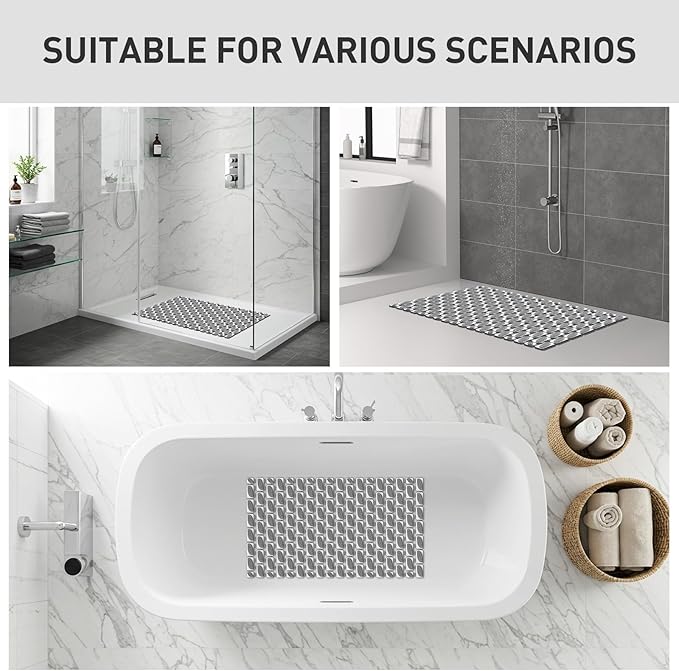 Bath Mat for Tub Non Slip Shower Mat for Elderly - 27 x 16 Inch Soft Durable Bathtub Mat Non Slip Shower Mat for Inside Shower with Suction Cups & Drain Holes, Machine Washable Easy to Cut, Dark Grey