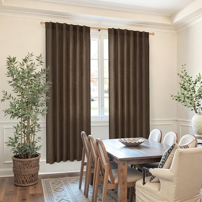 YoungsTex Brown Linen Curtains 78 Inch Length for Living Room, Semi Sheer Window Drapes with Rod Pocket Back Tab Light Filtering for Bedroom Office Farmhouse, 2 Panels, 52 X 78 Inch
