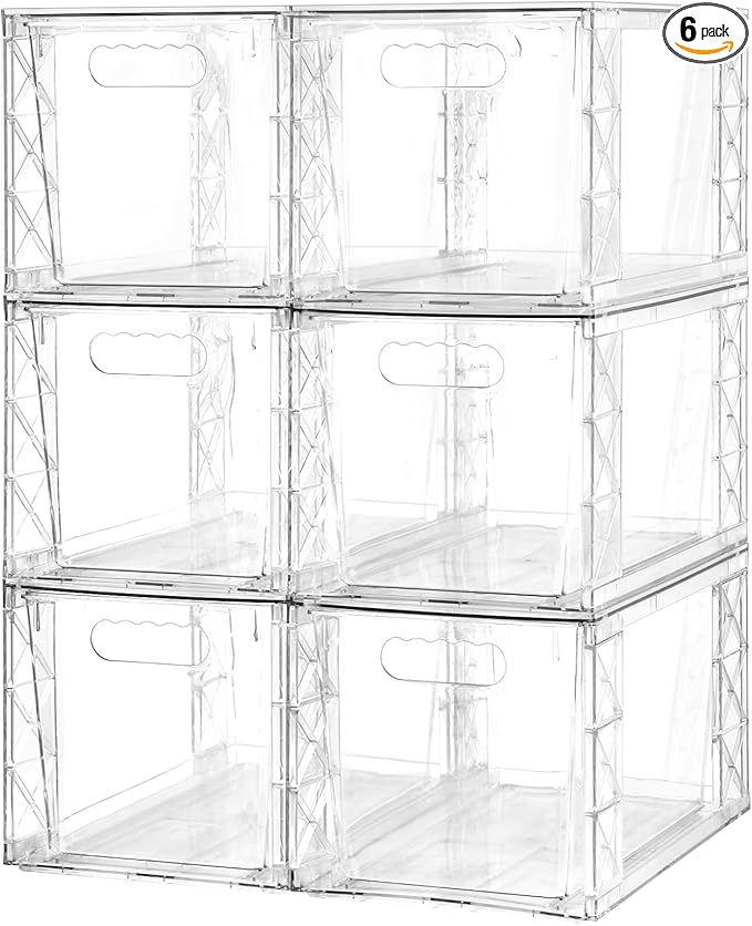 Plastic Drawers Storage, 6Pack Clear Stackable Storage Drawers, Acrylic Storage Bins with Drawers for Fridge Organizers, PlasticDrawers Stackable for Makeup Organizers Cosmetic Display, Large