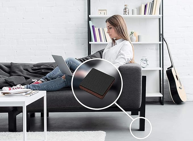 GorillaPads Non Slip Furniture Pads/Floor Gripping Pads (Set of 16 Grips) 2 Inch Square Floor Protectors for Under Furniture, Black, CB142-16