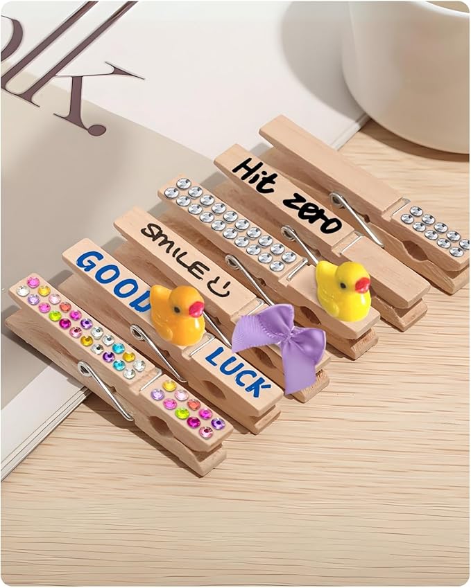 Cheer Pins for Backpack Cheer Stuff Kit 70 Clothes Pins with Mini Resin Ducks Mini Bows Letter Beads Team Cheerleaders Gifts Bulk Pin Me Ribbon for Bag Decorations Spirit Clips Competition Accessories