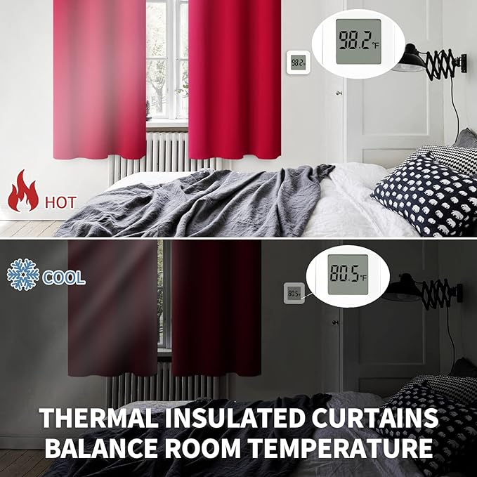 BGment Rod Pocket Blackout Curtains for Bedroom - Thermal Insulated Room Darkening Curtain for Living Room, 42 x 84 Inch, 2 Panels, Red