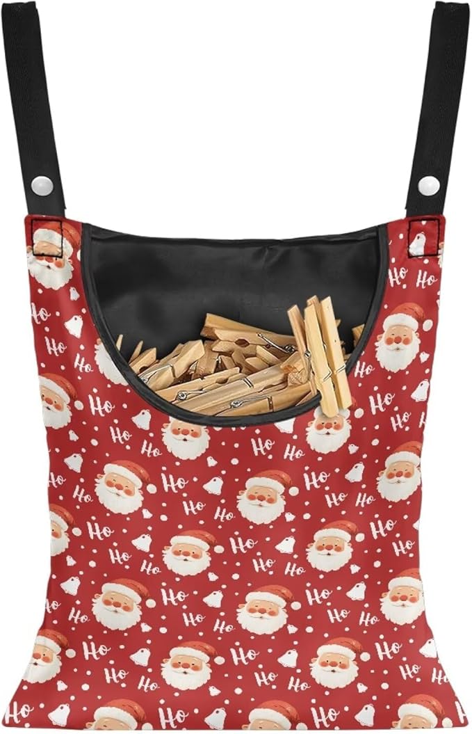 Clothespin Bag with Hanging Rope for Home Outdoor，Laundry Hanging Bag Fits Clothes Lines for Hanging Clothes Outside Balcony Bathroom Corridor Yard - Santa Claus