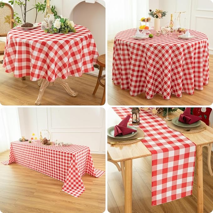 Waterproof Plaid Tablecloth Fabric - Round 58 Inch Classic Gingham Checker Table Cloth for Indoor/Outdoor Use - Buffalo Table Cover for Picnics, BBQs, and Parties