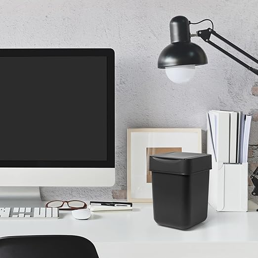 carrotez Mini Trash Can, Coffee Bar, Vanity, Desk, Countertop, 2 Liter/ 0.5 Gallon, Mini Wastebasket, Garbage Container Bin - Black