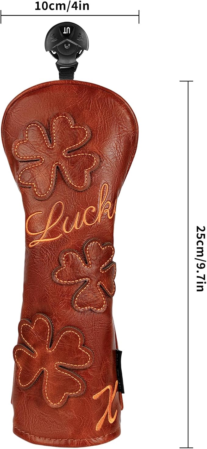 Golf Headcovers Golf Club Head Covers Four Leaf Clover Good Luck Charm - Clover Style Premium Leather Driver Fairway(FW) Wood Hybrid(UT) with Number Tags