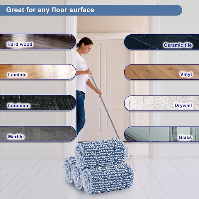 Replacement Microfiber Floor Cleaning Pads - 18''x5'' Dust Mop Refill Sweeping Pad Compatible with Bona Mop, Reusable Dry Mop Head Fits 17” to 18” Flat Mop - 4 Pack