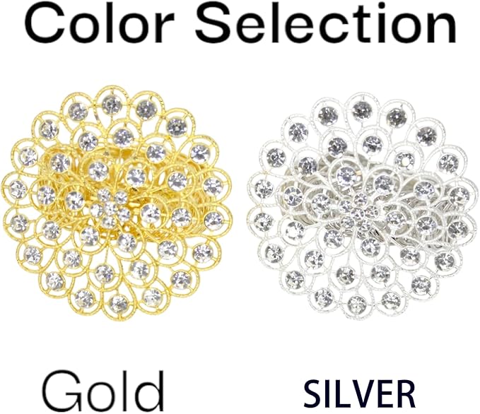 2 Pack Crystal Flower Curtain Tiebacks – Decorative Spring Wire Buckle Clips with Sparkling Rhinestone Flower Design, No Drilling, Easy Fit for Drapes & Sheers (Silver)