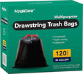 Ultra Strong 30 Gallon Trash Bags, Unscented 120 Count Drawstring Garbage Bags, Pre-Separated, Eco-friendly Materials, Leakproof, Sturdy, Black