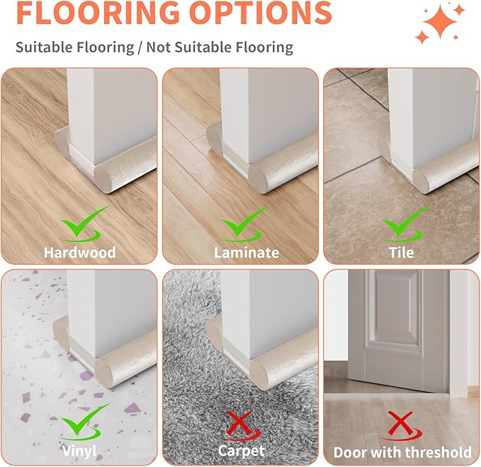 Upgraded Door Draft Stopper for Bottom of Door, Under Door Gap Filler for Big Gap, No Folding Required, Flexible Installation Door Sweep soundproofing Strip for Home & Apartment, 28-32in, Beige