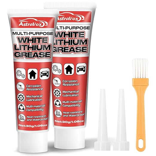 AstraVox White Lithium Grease, Multi-Purpose Lubricant Lithium Grease with Brush for Hinges, Bearings, Gears, and Garage Doors, Ideal for Automotive, Marine, Industrial, and Household Use (2)