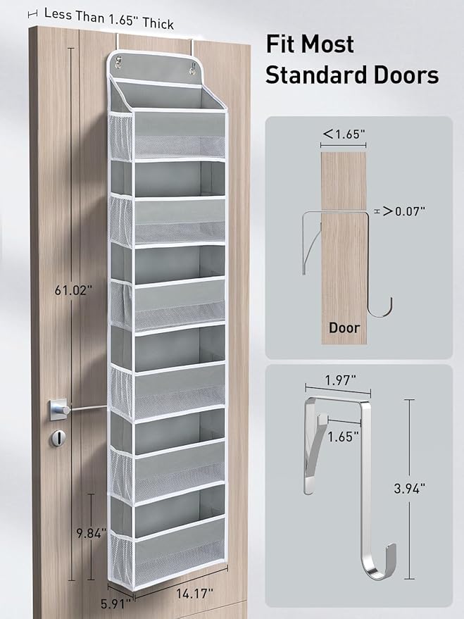 Yecaye 3 Pack Over The Door Organizer, 6-Tier Closet Door Hanging Organizer with 12 Mesh Pockets, Bathroom Organizers and Storage, Ultra Sturdy Large Capacity Over Door Storage Newborn Baby Essentials