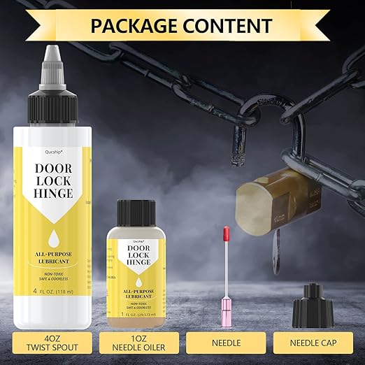 Qucship Upgraded Squeaky Hinge & Lock Lubricant Kit - 4 oz + 1 oz Needle Combo, Long-Lasting for Doors, Tools, Bicycles