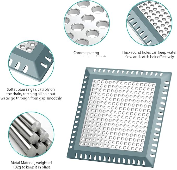 Hair Catcher/Drain Strainer/Shower Drain Cover for Bathroom Floor Drain, Stainless Steel and Silicone (Patented Product)
