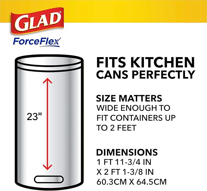 Glad Trash Bags, ForceFlex Tall Kitchen Drawstring Garbage Bags, 13 Gal, Fragrance Free, 80 Ct, Package May Vary| (Pack of 3)