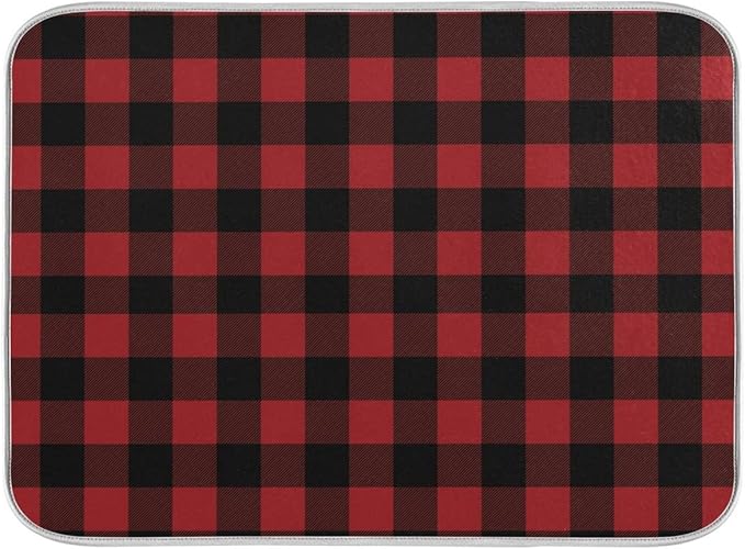 Red and Black Buffalo Plaid Dish Drying Mat 16x18 for Kitchen Merry Christmas Winter Xmas Dishes Pad Dish Drainer Rack Mats Absorbent Fast Dry Kitchen Accessories