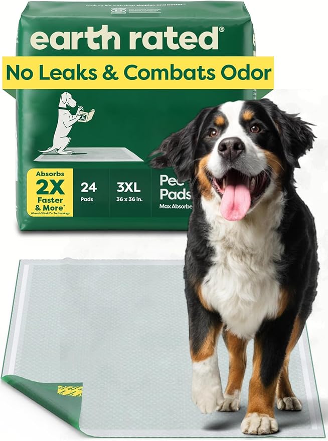 Earth Rated Max Absorbency Puppy Pee Pads for Dogs Absorbs 2X Faster & 2X More, Leak-Proof Odor-Free Potty Training Wee Wee Pad, Unscented, 3XL, 36” x 36”, 24 Count