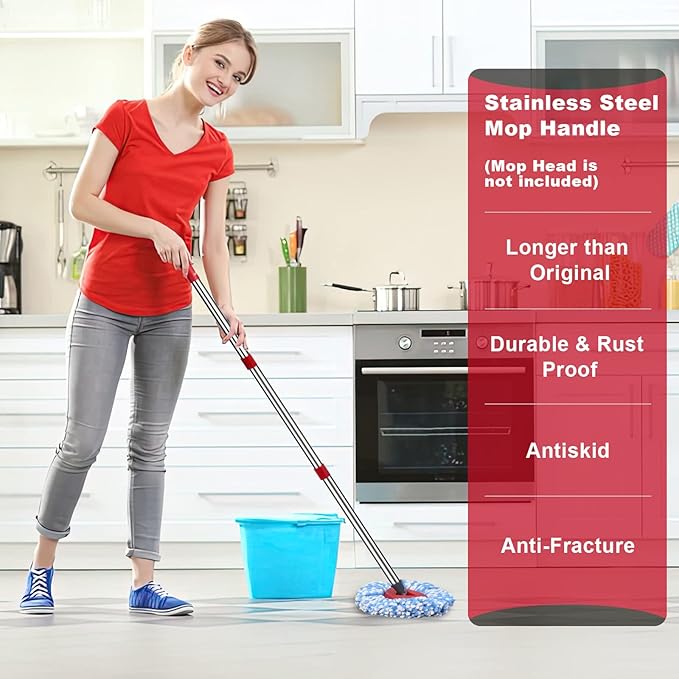 Spin Mop Replacement Handle - 4 Section Mop or Broom Handle/Stick Compatible with O Cedar Spin Mop Refills and Brooms, 30" to 59", Germany Screw Joint (Mop Head Not Included)