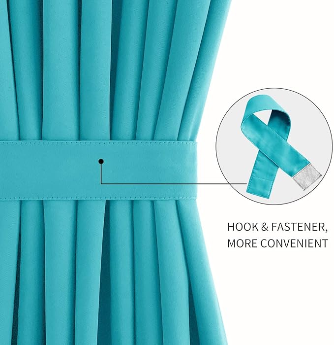 DWCN French Door Curtains – Rod Pocket Thermal Blackout Curtain for Window/Doorways/Kitchen/Classroom/Patio Doors for Privacy, 25W by 72L Inches, 1 Panel with Tieback, Turquoise