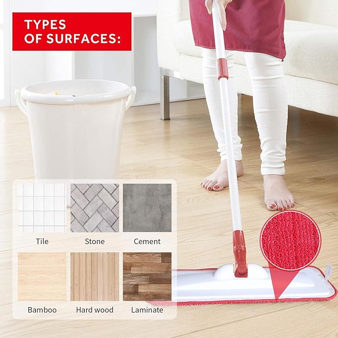 16.5 inch Mop Pads Refills, 3 Pack Microfiber Reusable Replacement Mop Pads Flat Replacements Heads for Wet Or Dry Floor Cleaning and Scrubbing, Red Cloth
