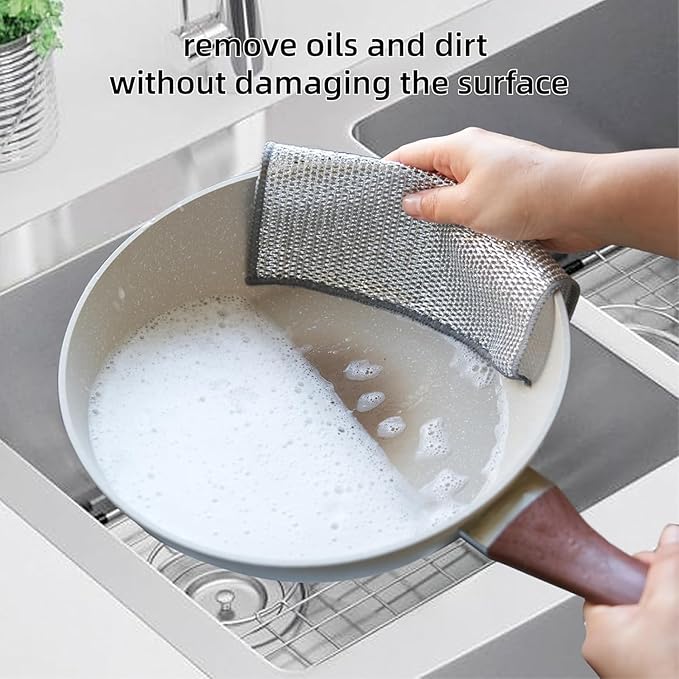 Multipurpose Wire Miracle Cleaning Cloths, Magnifying Wire Dishwashing Rags for Wet and Dry Mesh Microfiber Cleaning Cloth for Metal, Kitchen, Dishes