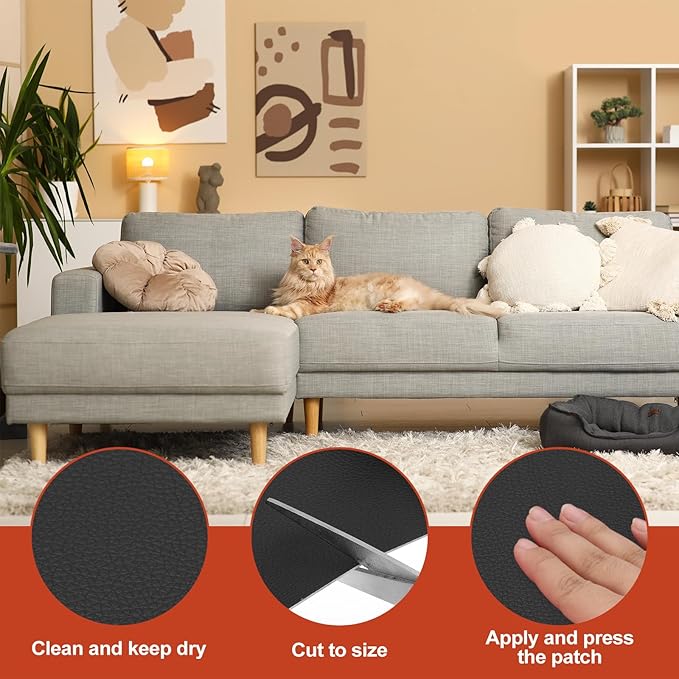 PATIKIL Leather Patches Tape for Furniture, 3.2 x 61 Inch Self Adhesive Vinyl Leather Repair Kit Cover Sheet for Couch, Sofa, Car Seats, Office Chair, Black