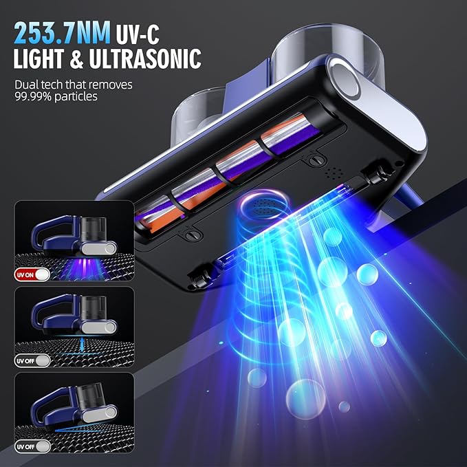 Mattress Vacuum Cleaner, 16Kpa Bed Vacuum Cleaner with 253.7nm UV-C Light & Heating & Ultrasonic Quintuple Tech & 30000 RPM/Min Brushroll Rotation, Widened Suction Port, 500W, Corded